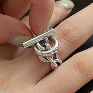 925 Sterling Stamped Loop and Toggle Adjustable Boho Ring #1309
